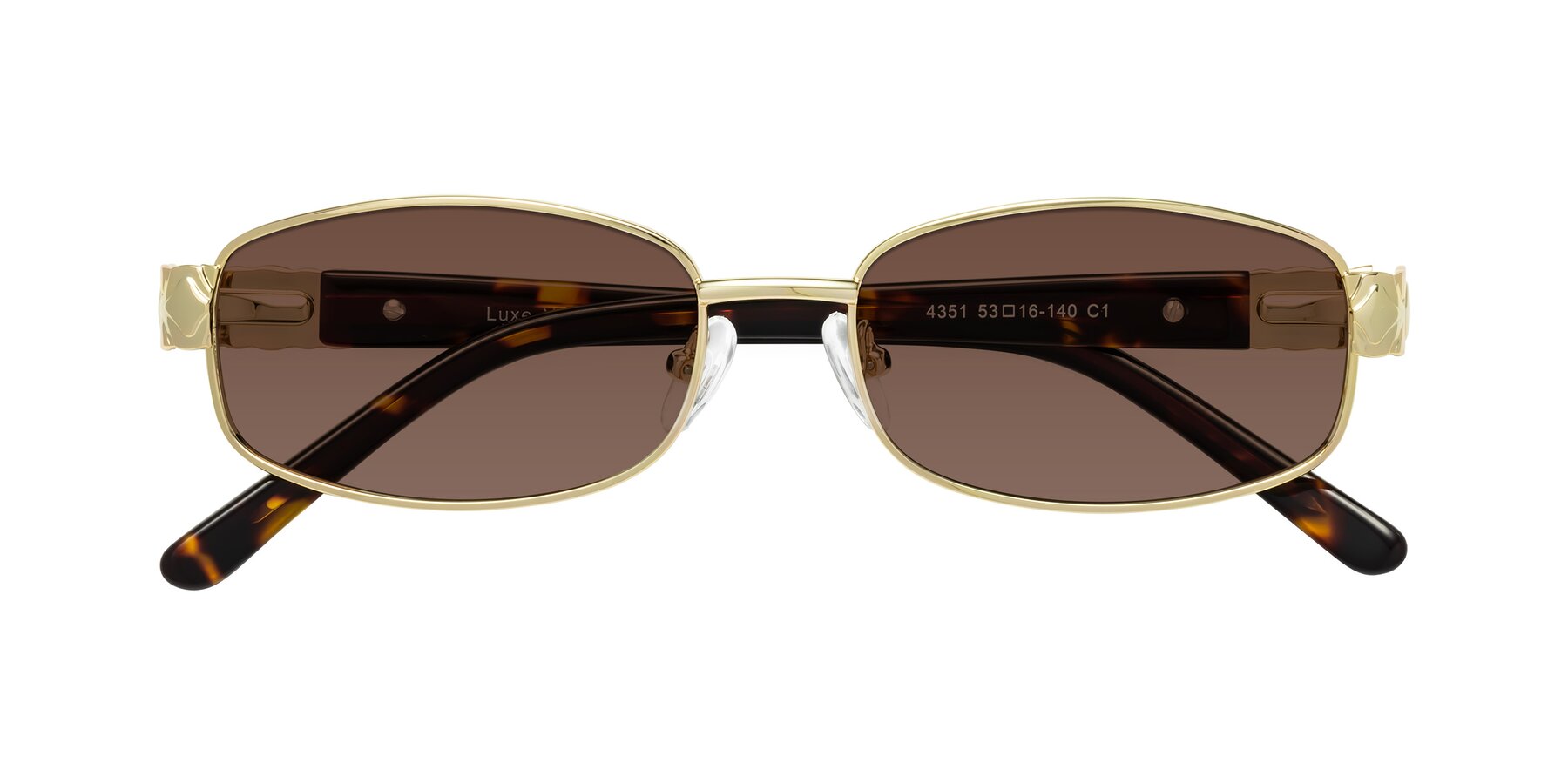 Folded Front of Luxe in Gold with Brown Tinted Lenses