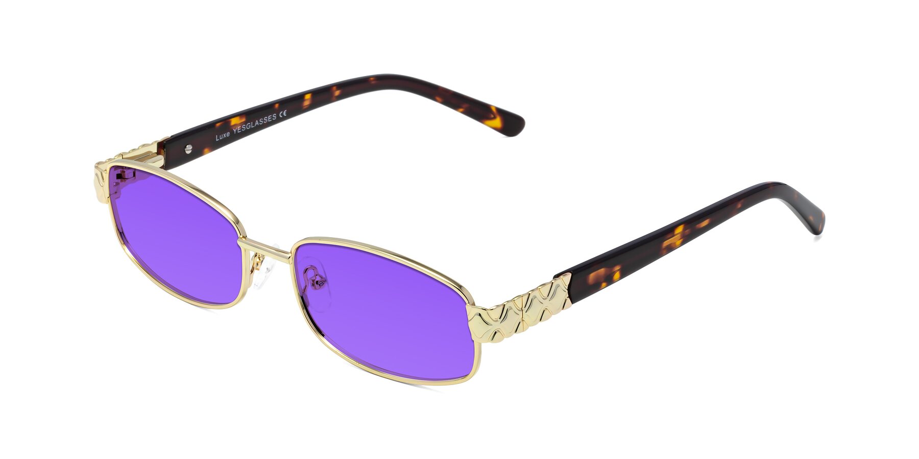 Angle of Luxe in Gold with Purple Tinted Lenses