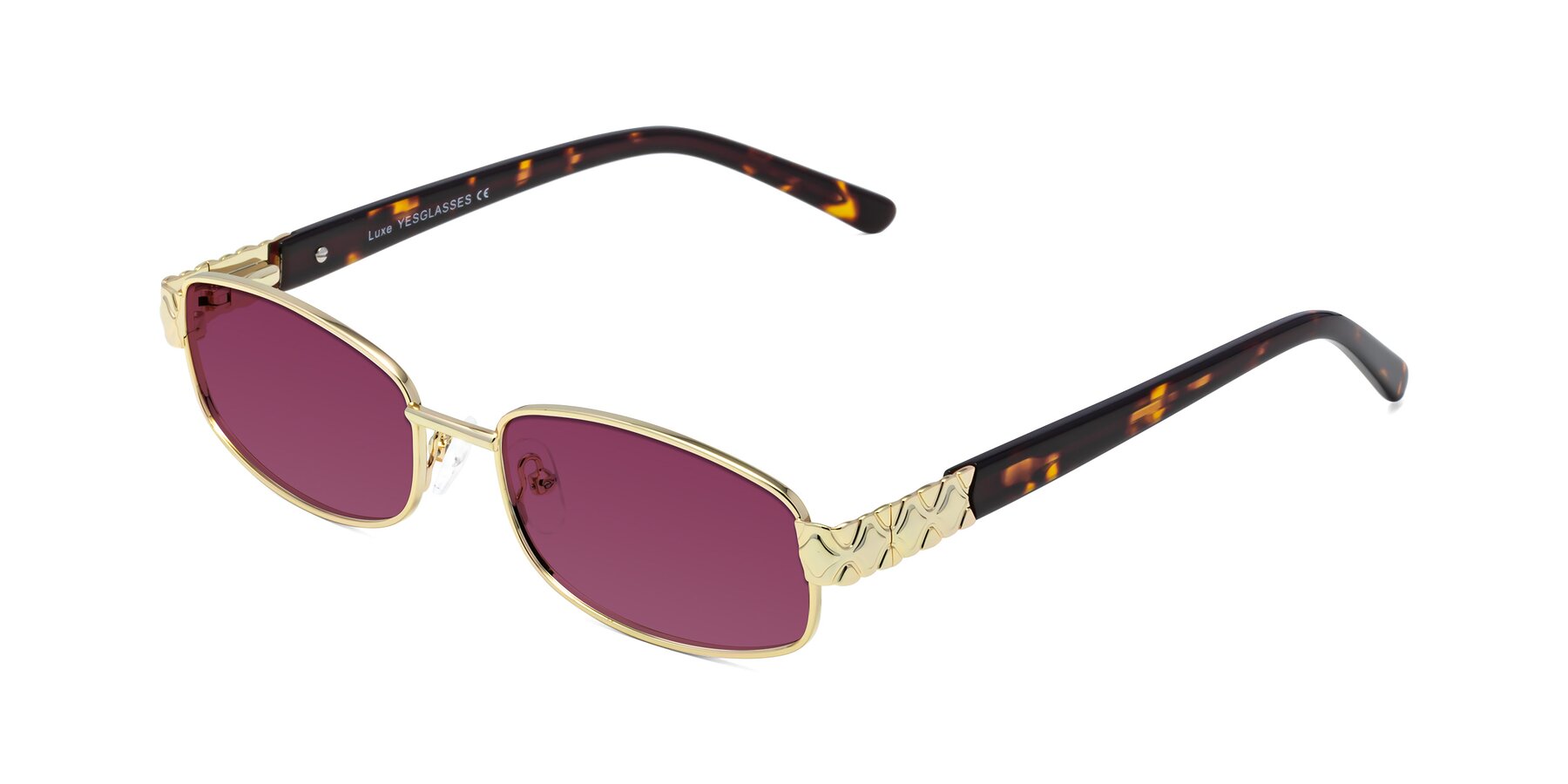 Angle of Luxe in Gold with Wine Tinted Lenses