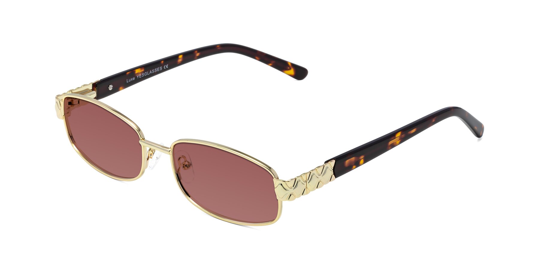 Angle of Luxe in Gold with Garnet Tinted Lenses