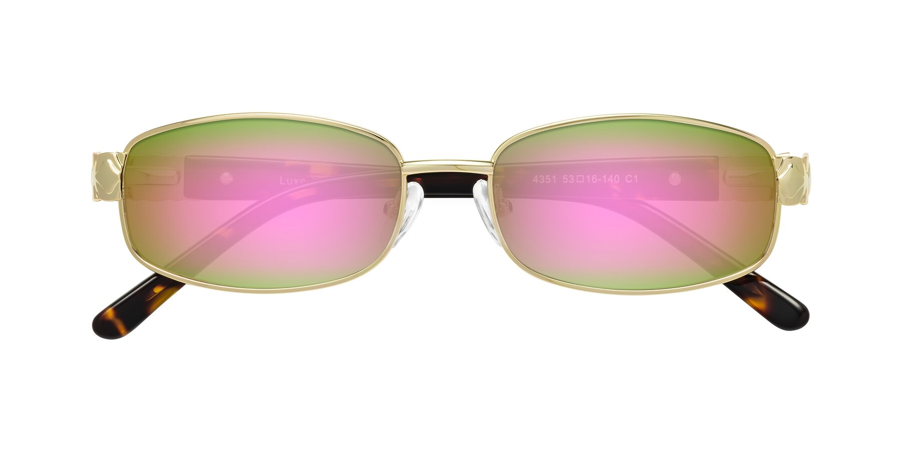 Folded Front of Luxe in Gold with Pink Mirrored Lenses
