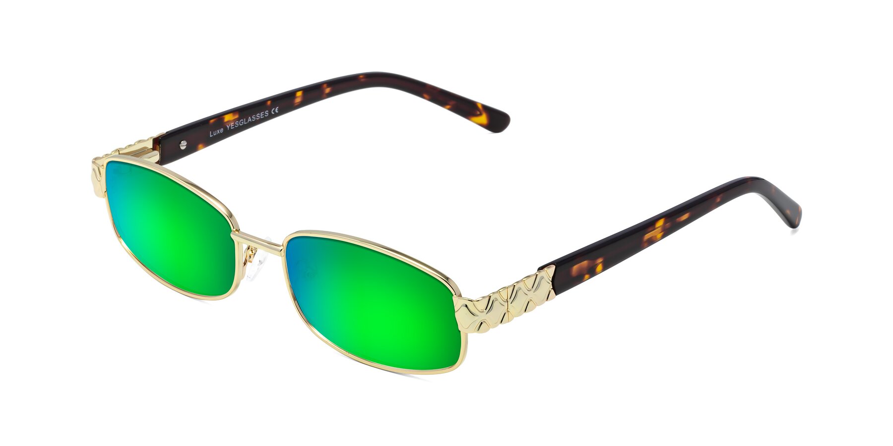 Angle of Luxe in Gold with Green Mirrored Lenses