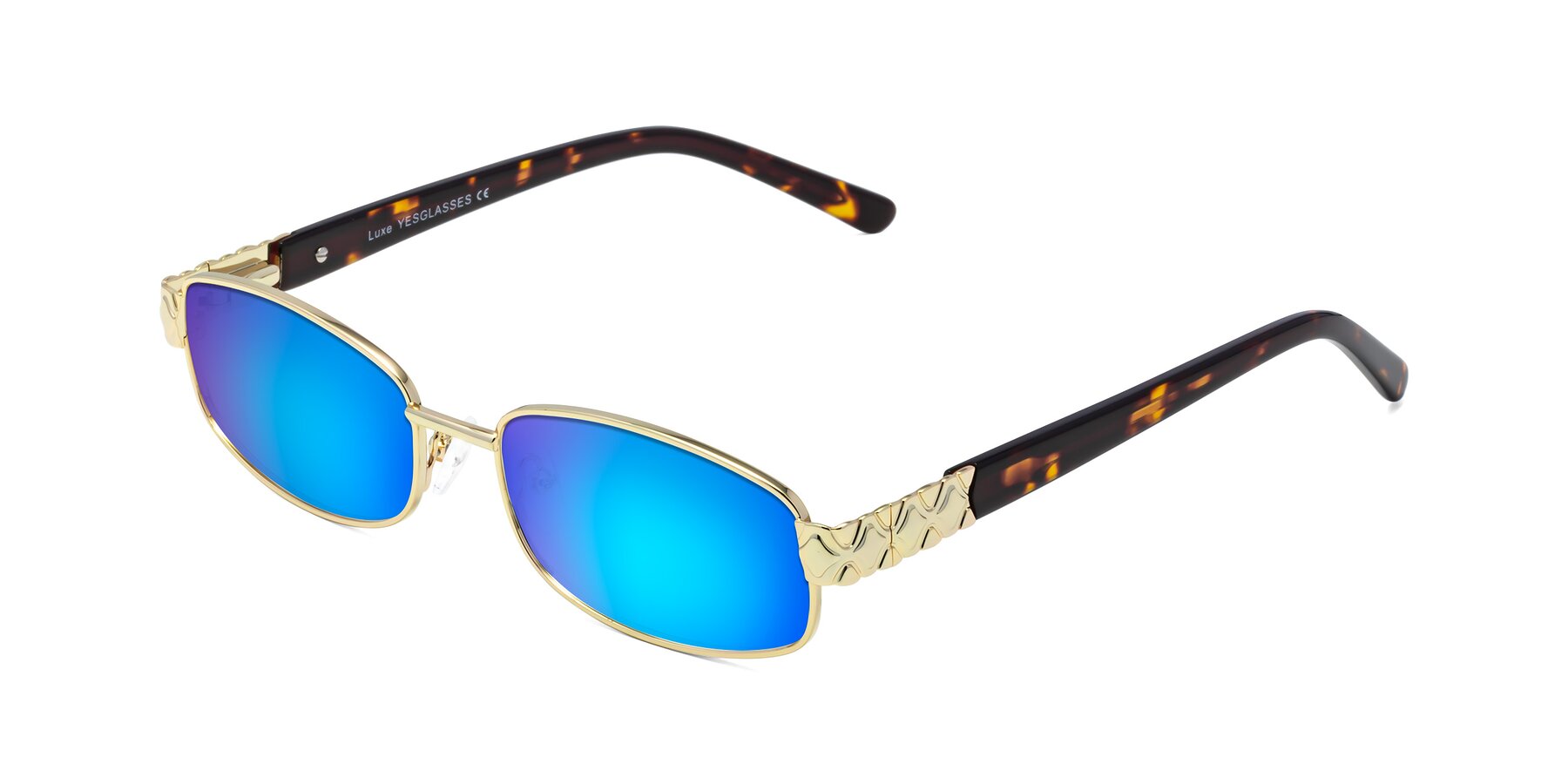 Angle of Luxe in Gold with Blue Mirrored Lenses