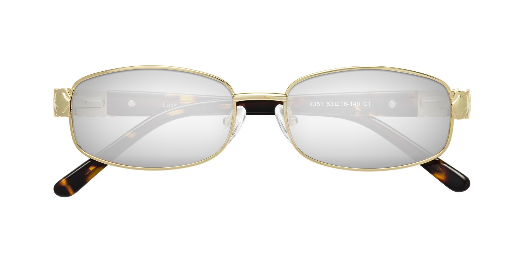 Folded Front of Luxe in Gold with Silver Mirrored Lenses