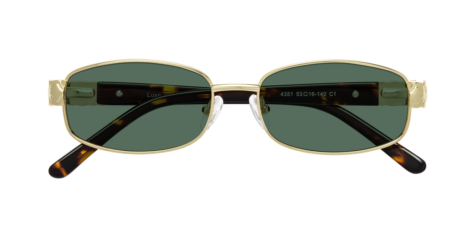 Folded Front of Luxe in Gold with Green Polarized Lenses