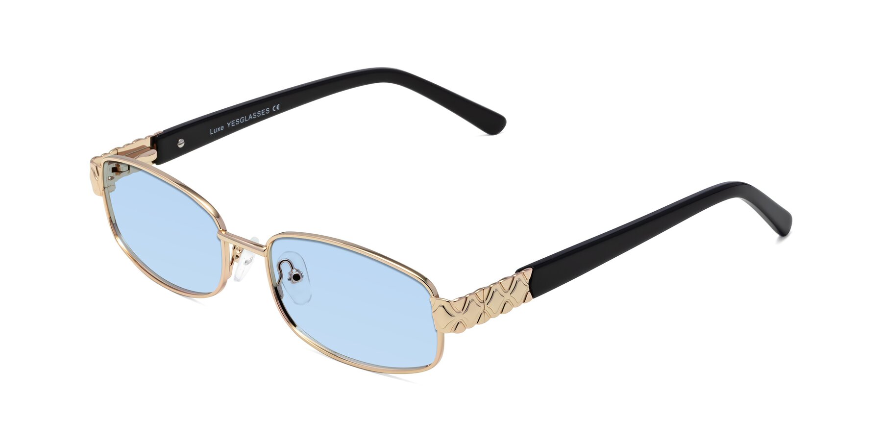 Angle of Luxe in Rose Gold with Light Blue Tinted Lenses