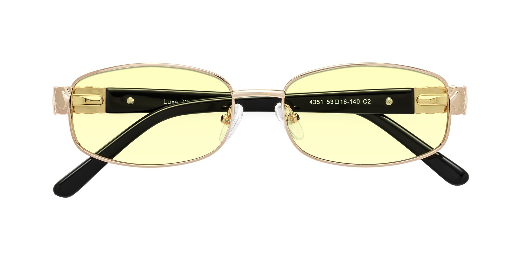 Folded Front of Luxe in Rose Gold with Light Yellow Tinted Lenses