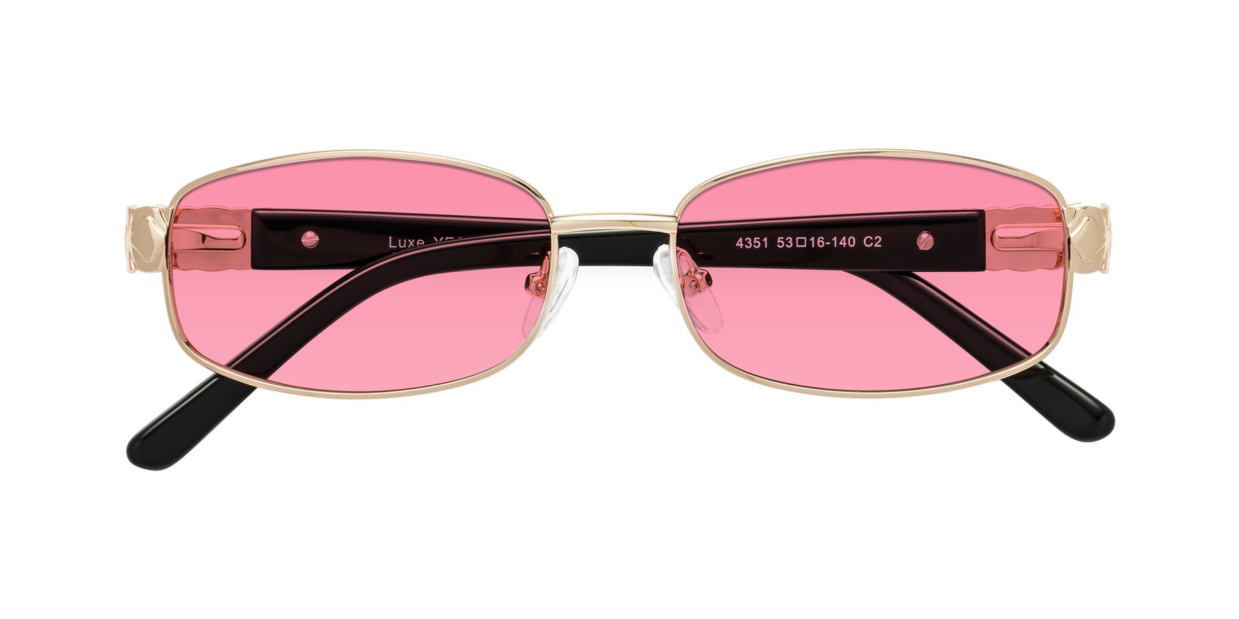 Folded Front of Luxe in Rose Gold with Pink Tinted Lenses