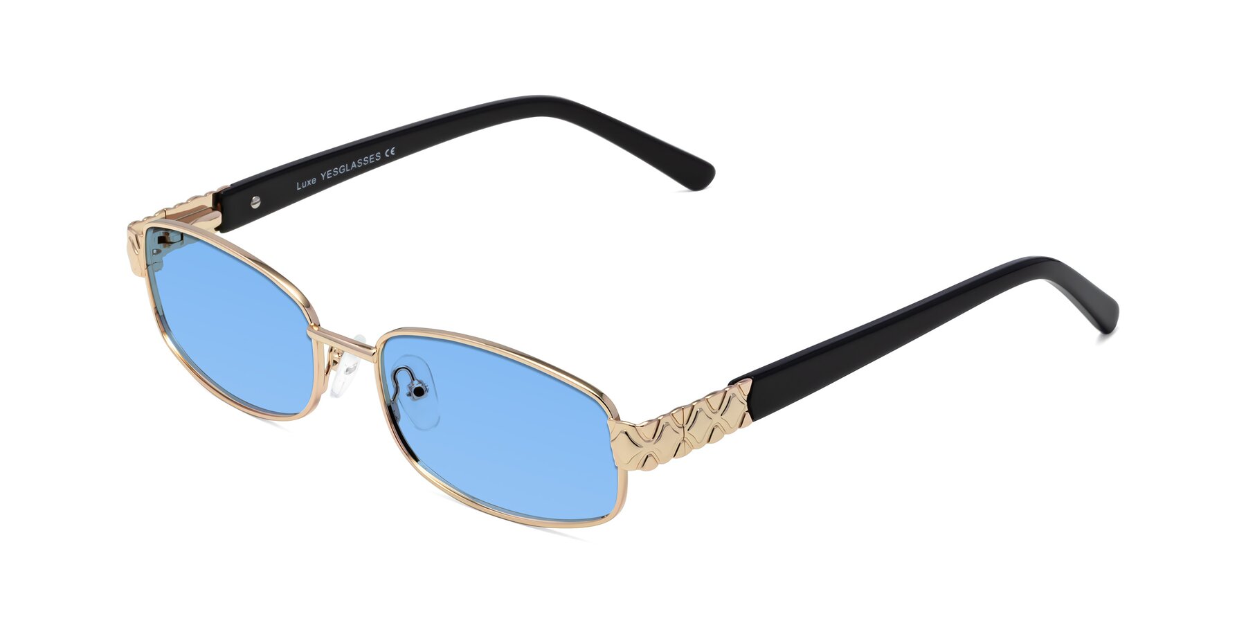 Angle of Luxe in Rose Gold with Medium Blue Tinted Lenses