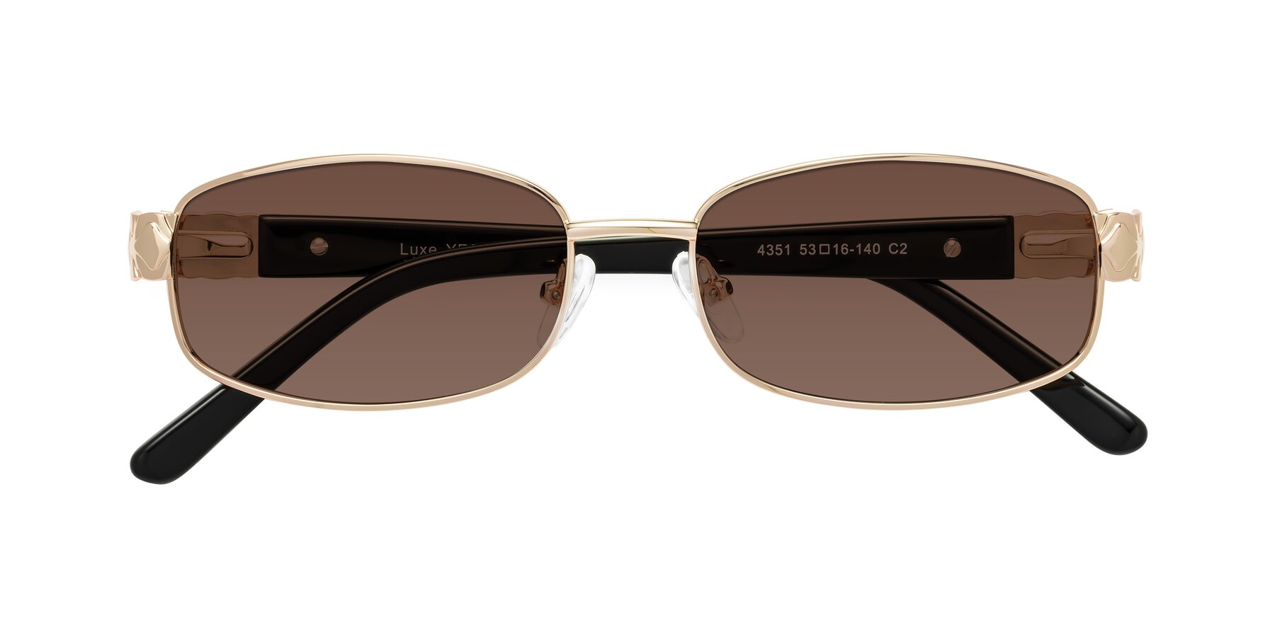 Folded Front of Luxe in Rose Gold with Brown Tinted Lenses