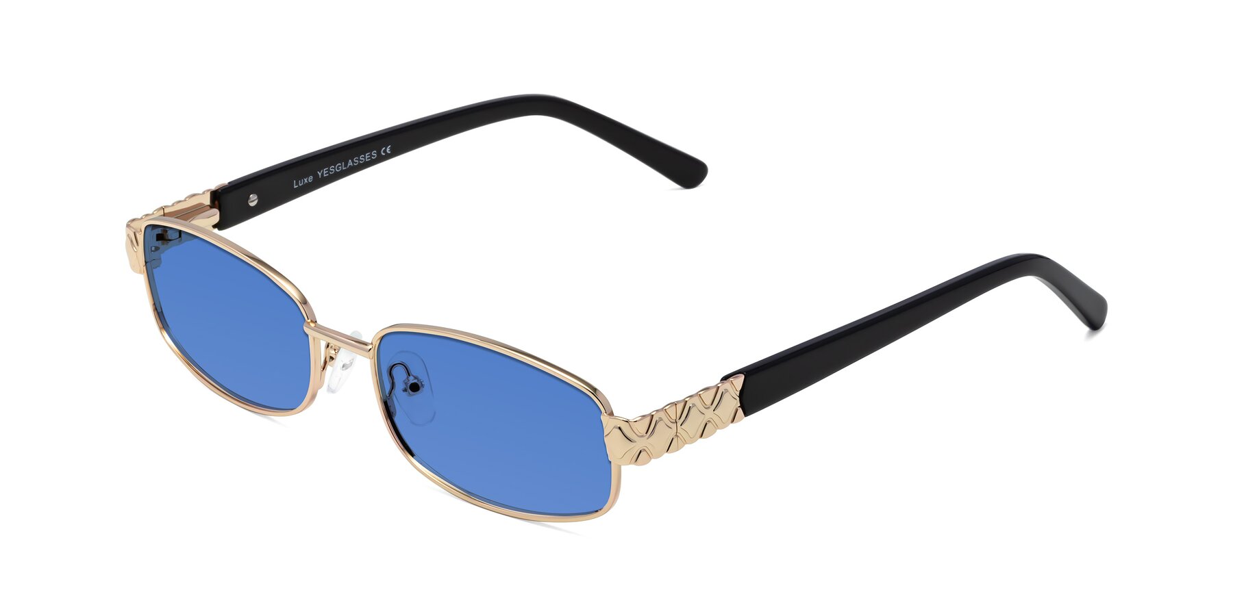 Angle of Luxe in Rose Gold with Blue Tinted Lenses