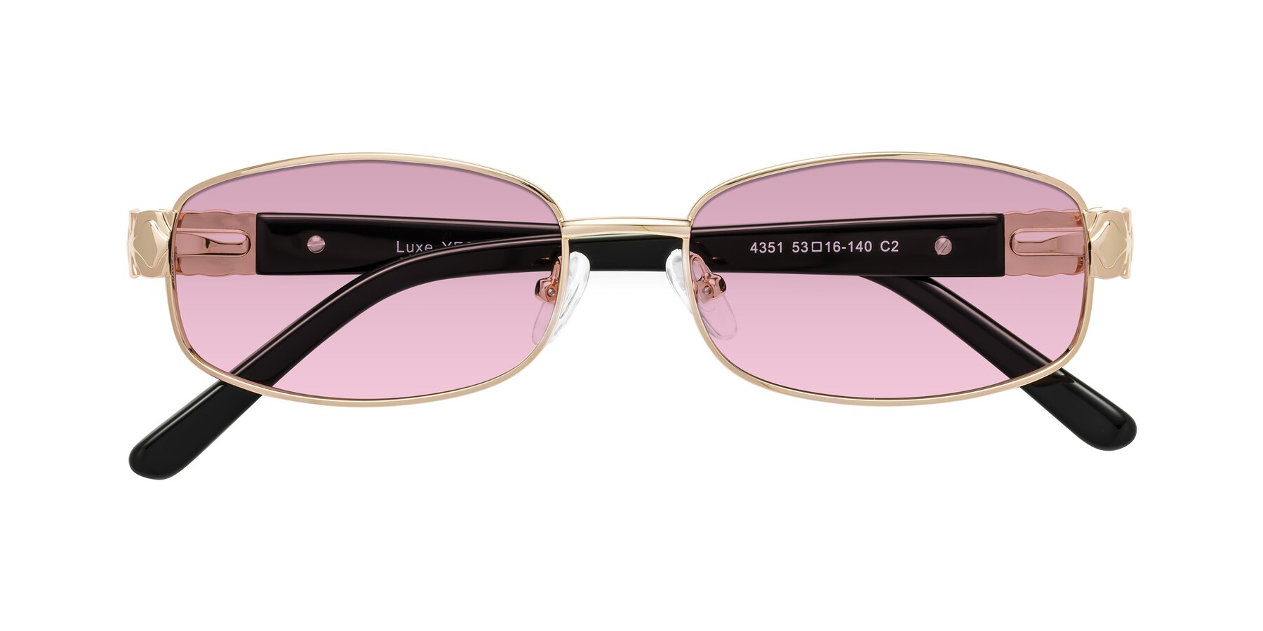 Folded Front of Luxe in Rose Gold with Light Wine Tinted Lenses