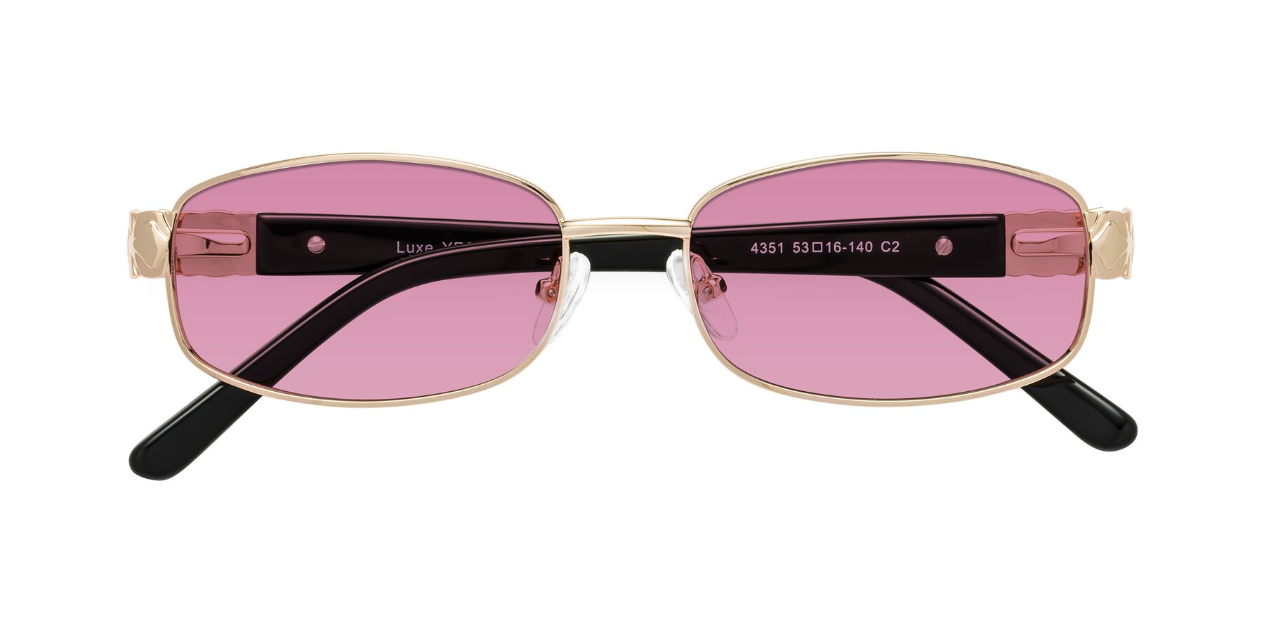 Folded Front of Luxe in Rose Gold with Medium Wine Tinted Lenses