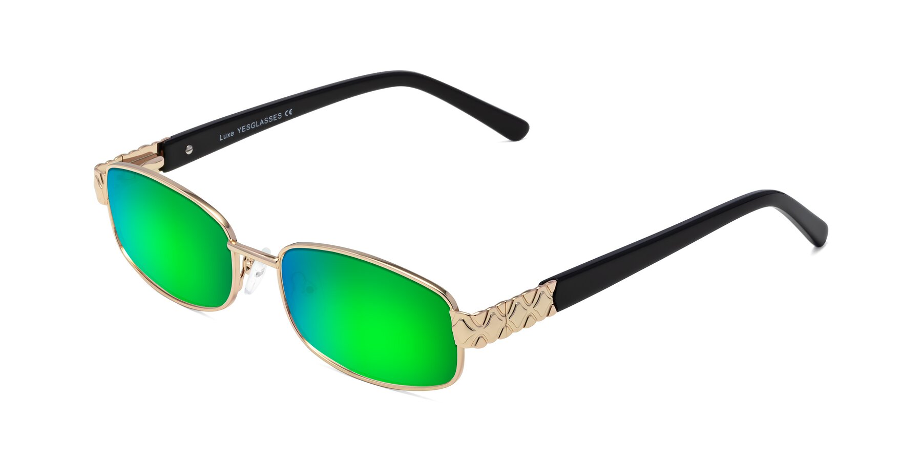Angle of Luxe in Rose Gold with Green Mirrored Lenses