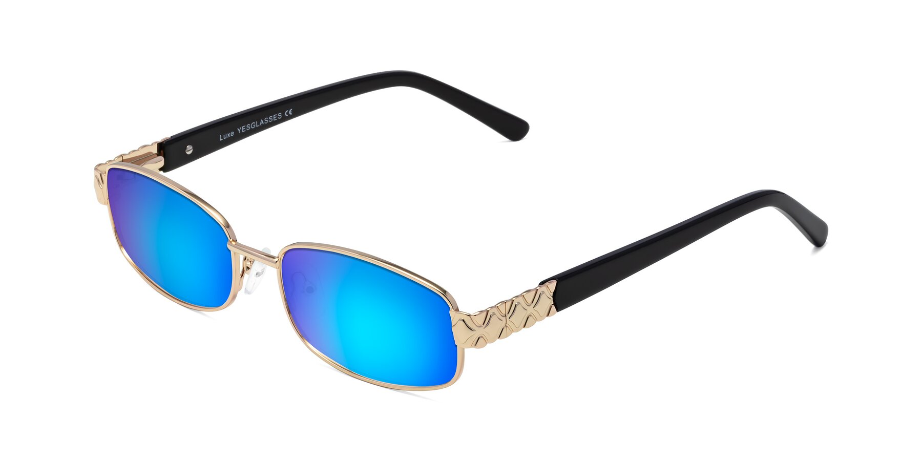Angle of Luxe in Rose Gold with Blue Mirrored Lenses