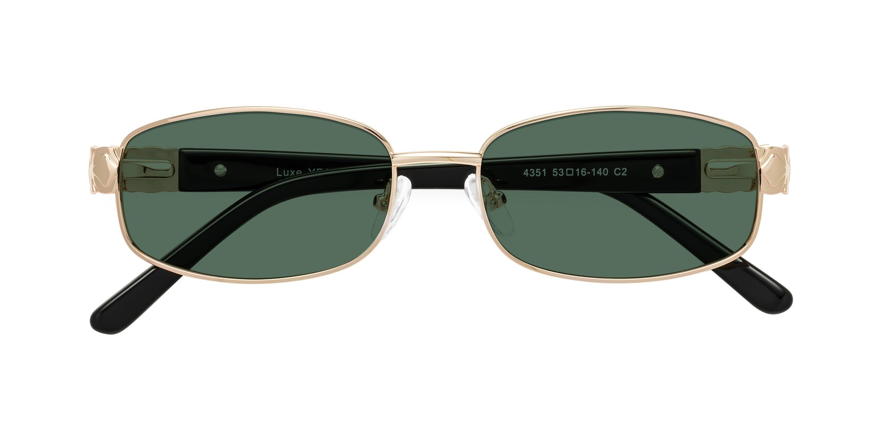 Folded Front of Luxe in Rose Gold with Green Polarized Lenses