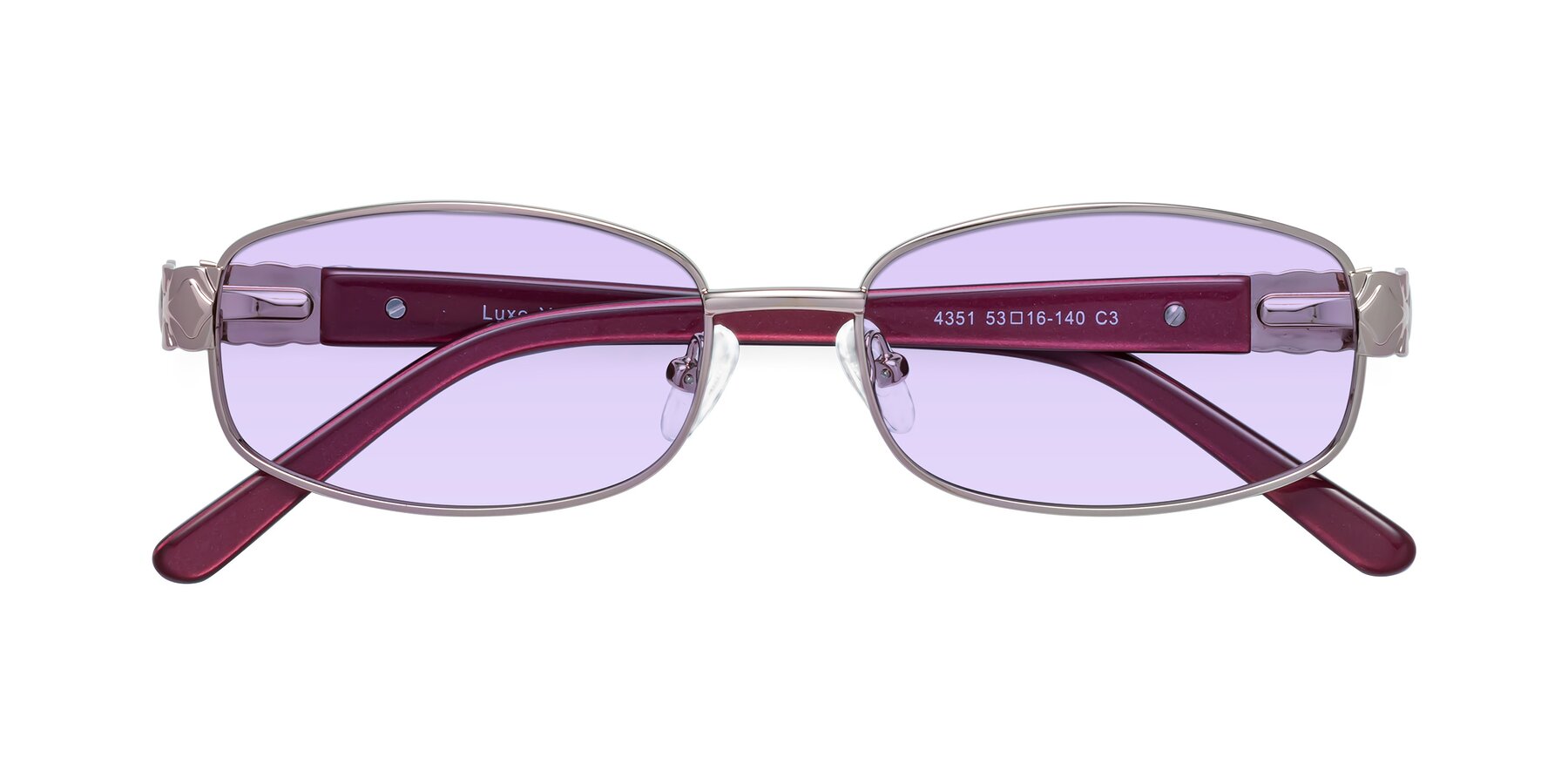 Folded Front of Luxe in Light Pink with Light Purple Tinted Lenses