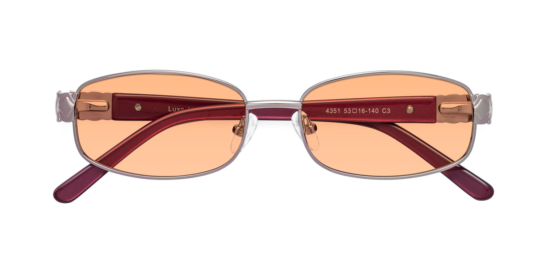 Folded Front of Luxe in Light Pink with Light Orange Tinted Lenses