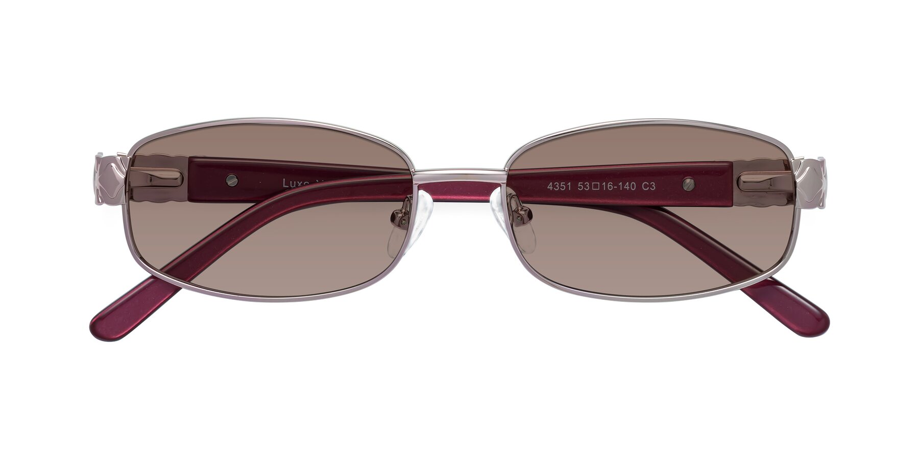 Folded Front of Luxe in Light Pink with Medium Brown Tinted Lenses