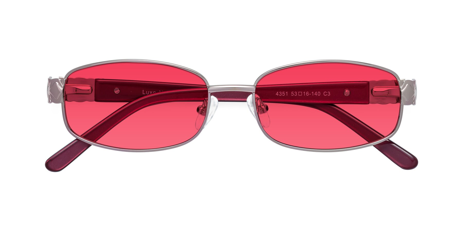 Folded Front of Luxe in Light Pink with Red Tinted Lenses