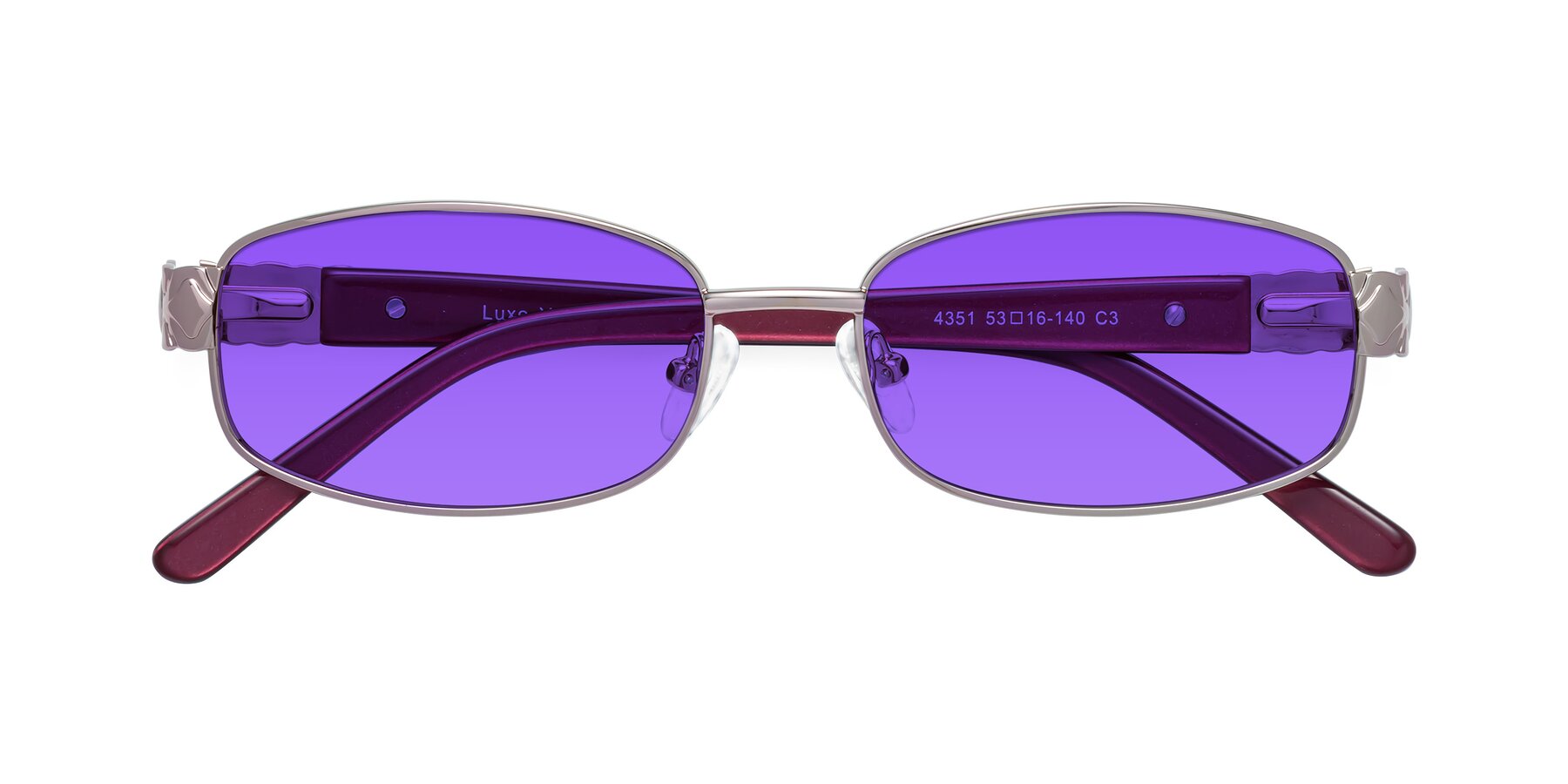 Folded Front of Luxe in Light Pink with Purple Tinted Lenses
