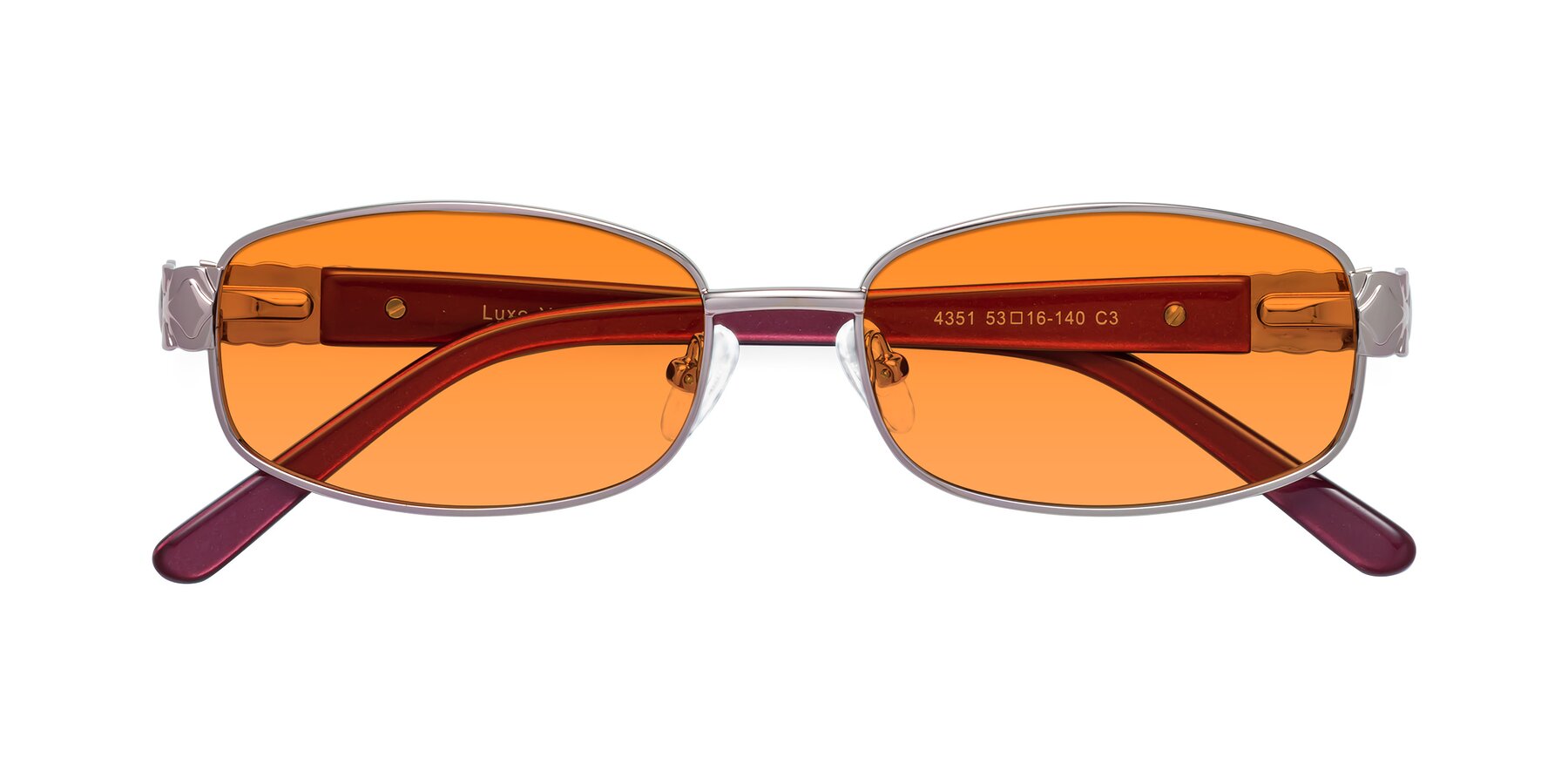 Folded Front of Luxe in Light Pink with Orange Tinted Lenses