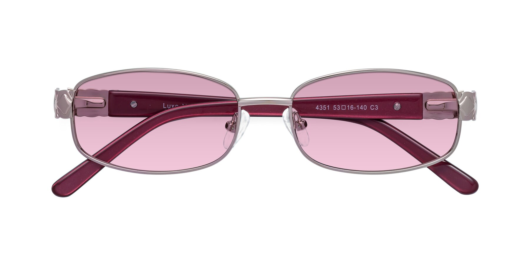 Folded Front of Luxe in Light Pink with Light Wine Tinted Lenses