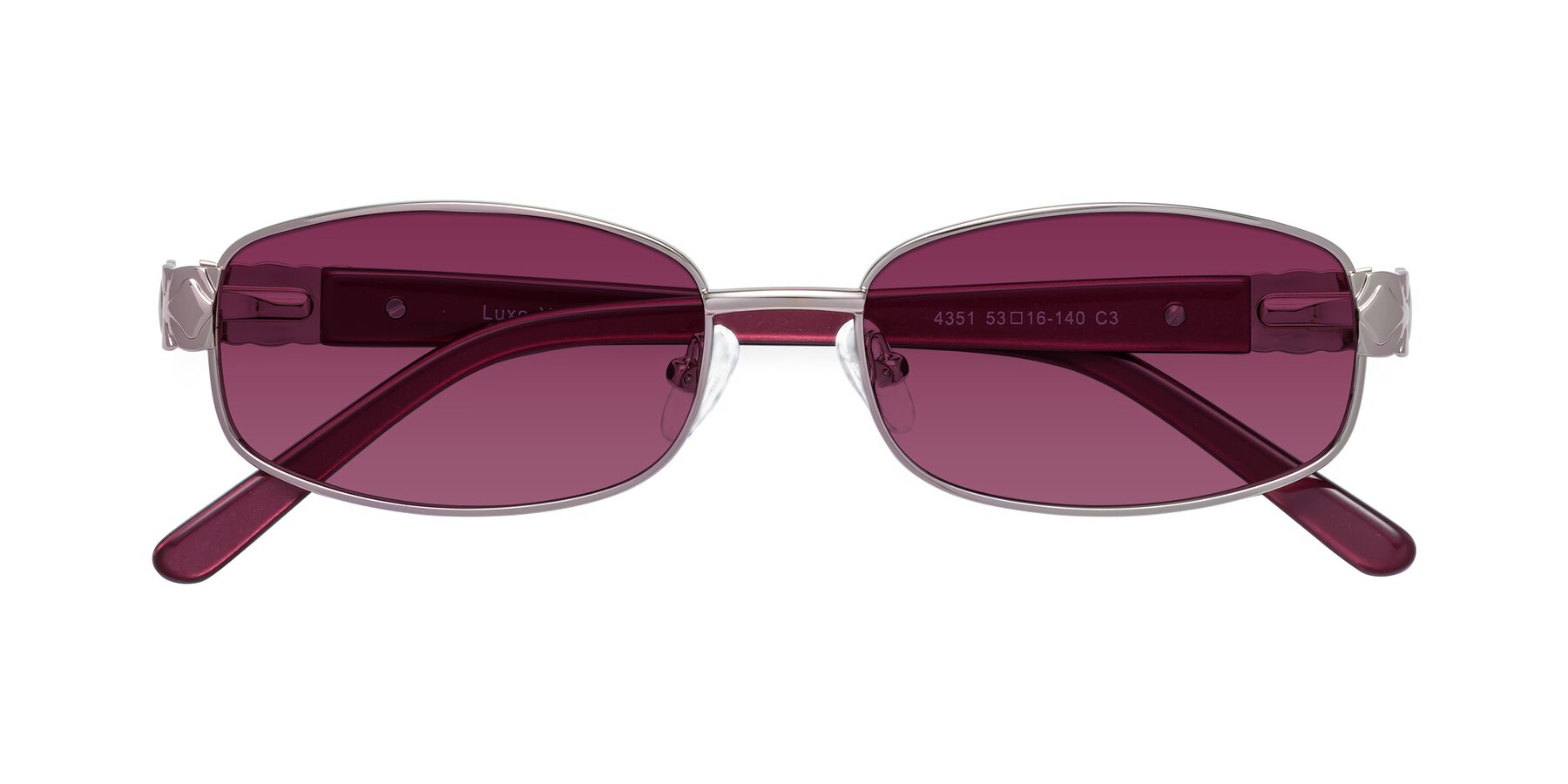 Folded Front of Luxe in Light Pink with Wine Tinted Lenses