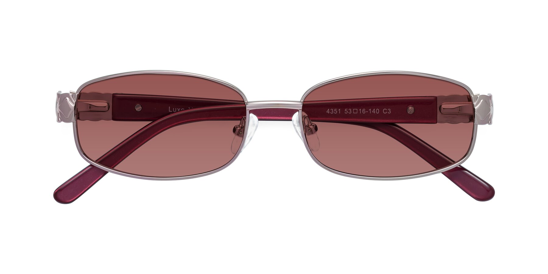 Folded Front of Luxe in Light Pink with Garnet Tinted Lenses