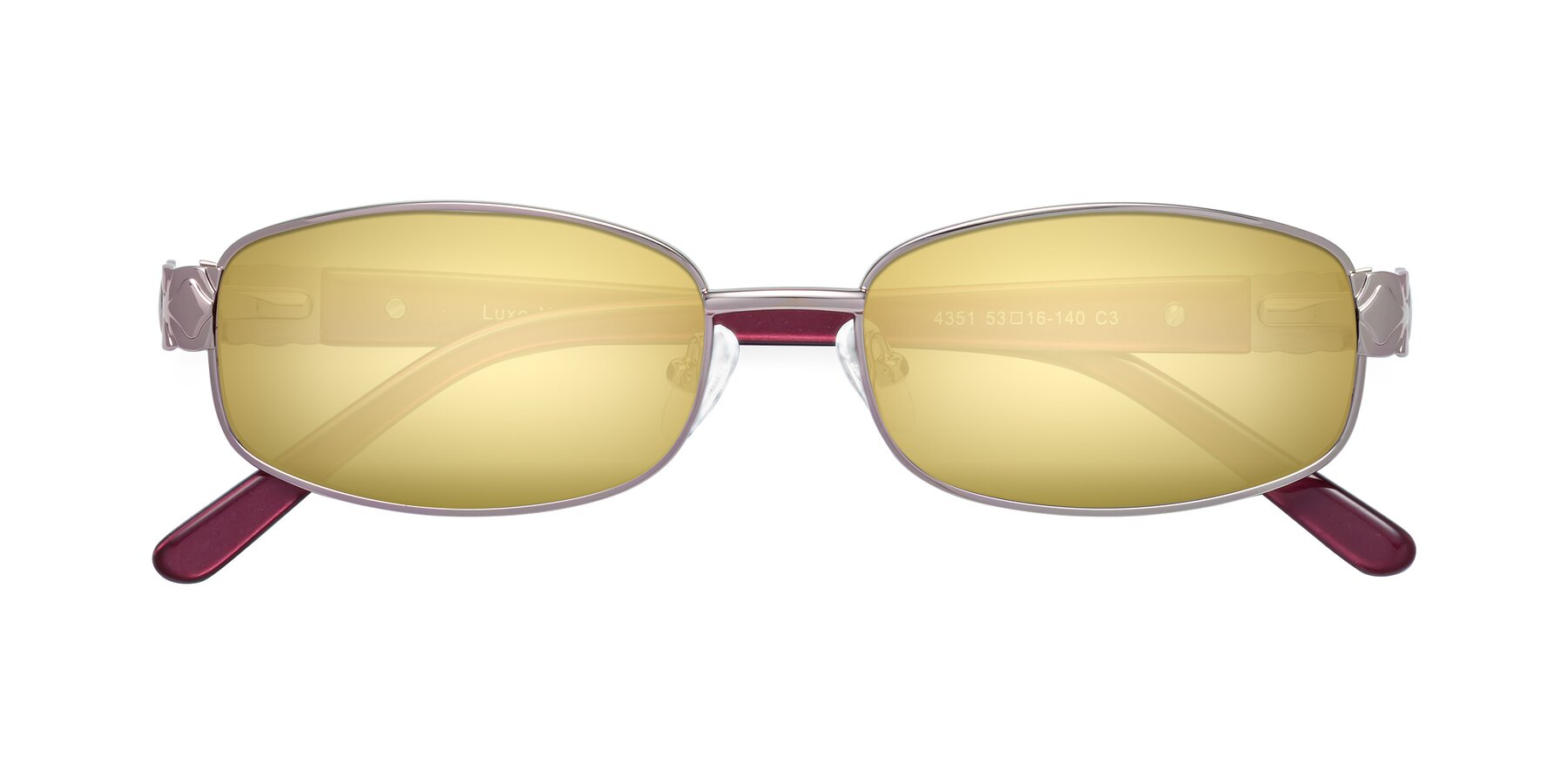 Folded Front of Luxe in Light Pink with Gold Mirrored Lenses