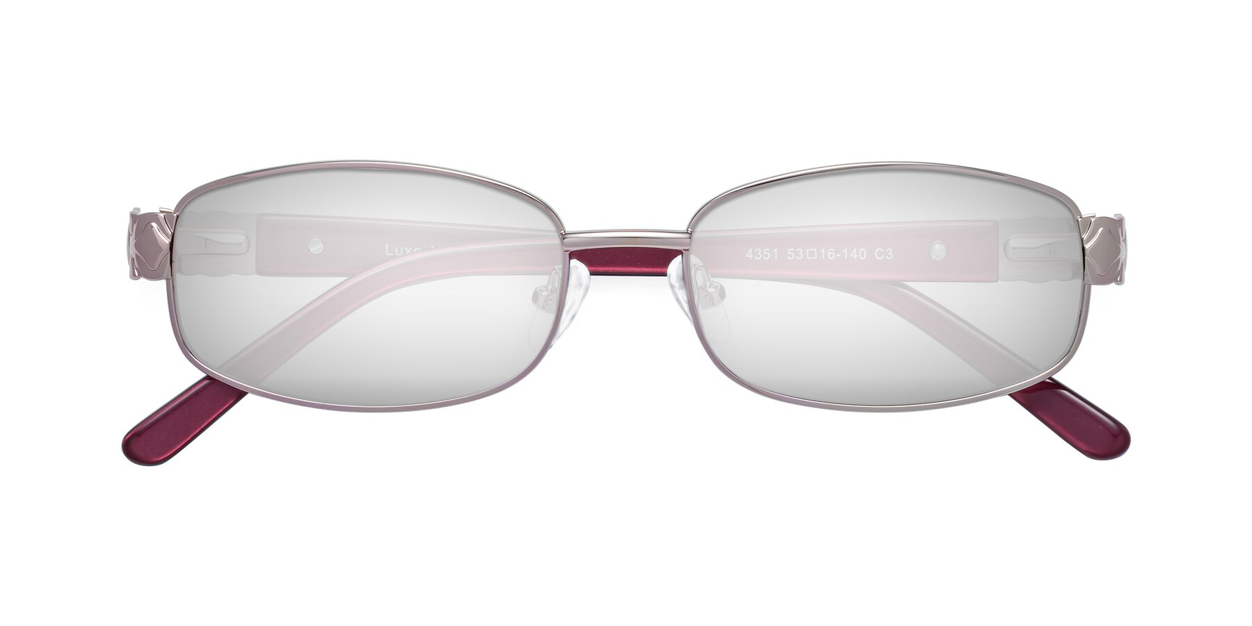 Folded Front of Luxe in Light Pink with Silver Mirrored Lenses