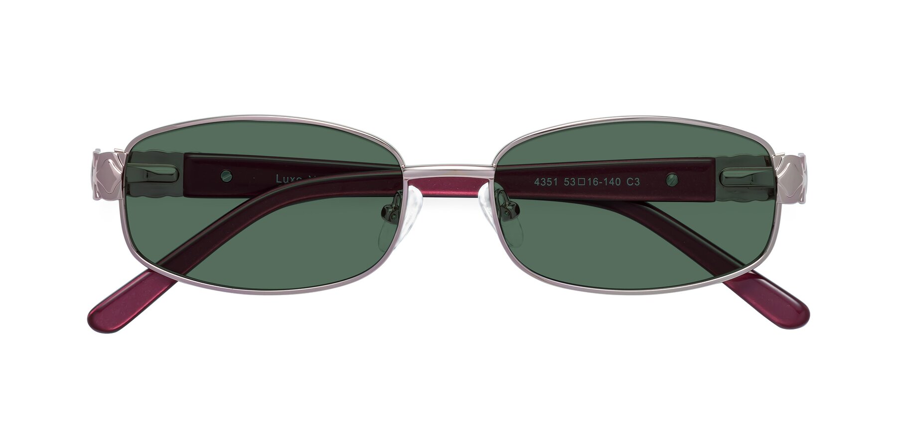 Folded Front of Luxe in Light Pink with Green Polarized Lenses