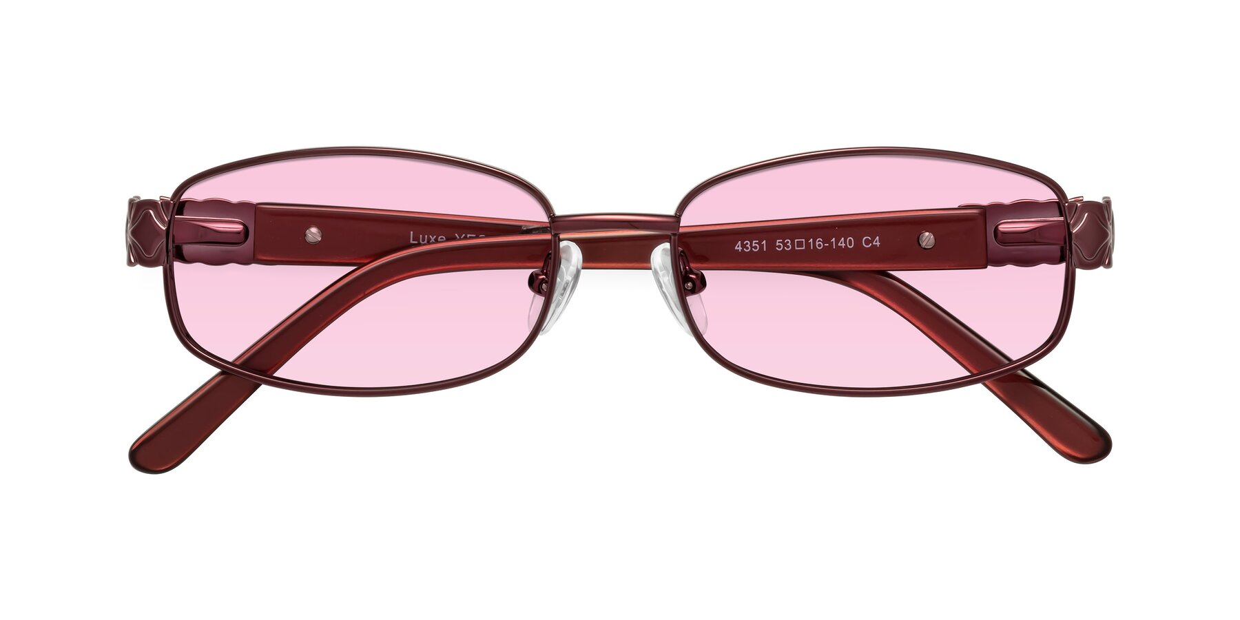 Folded Front of Luxe in Wine with Light Pink Tinted Lenses