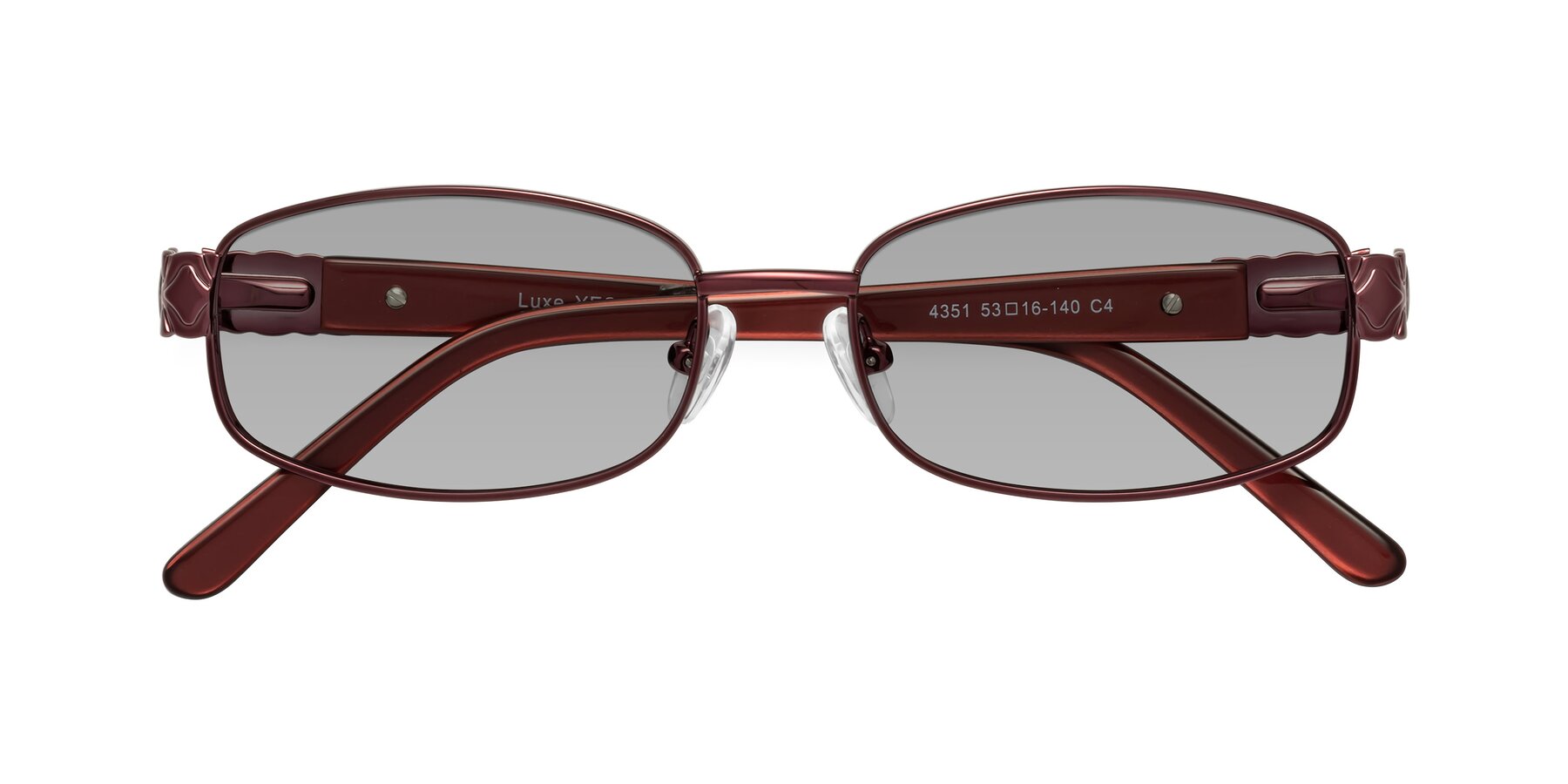 Folded Front of Luxe in Wine with Light Gray Tinted Lenses