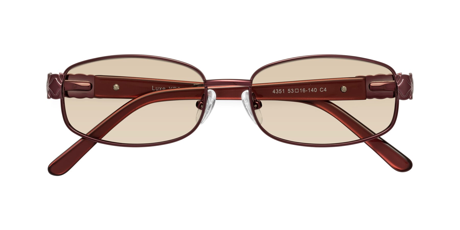 Folded Front of Luxe in Wine with Light Brown Tinted Lenses