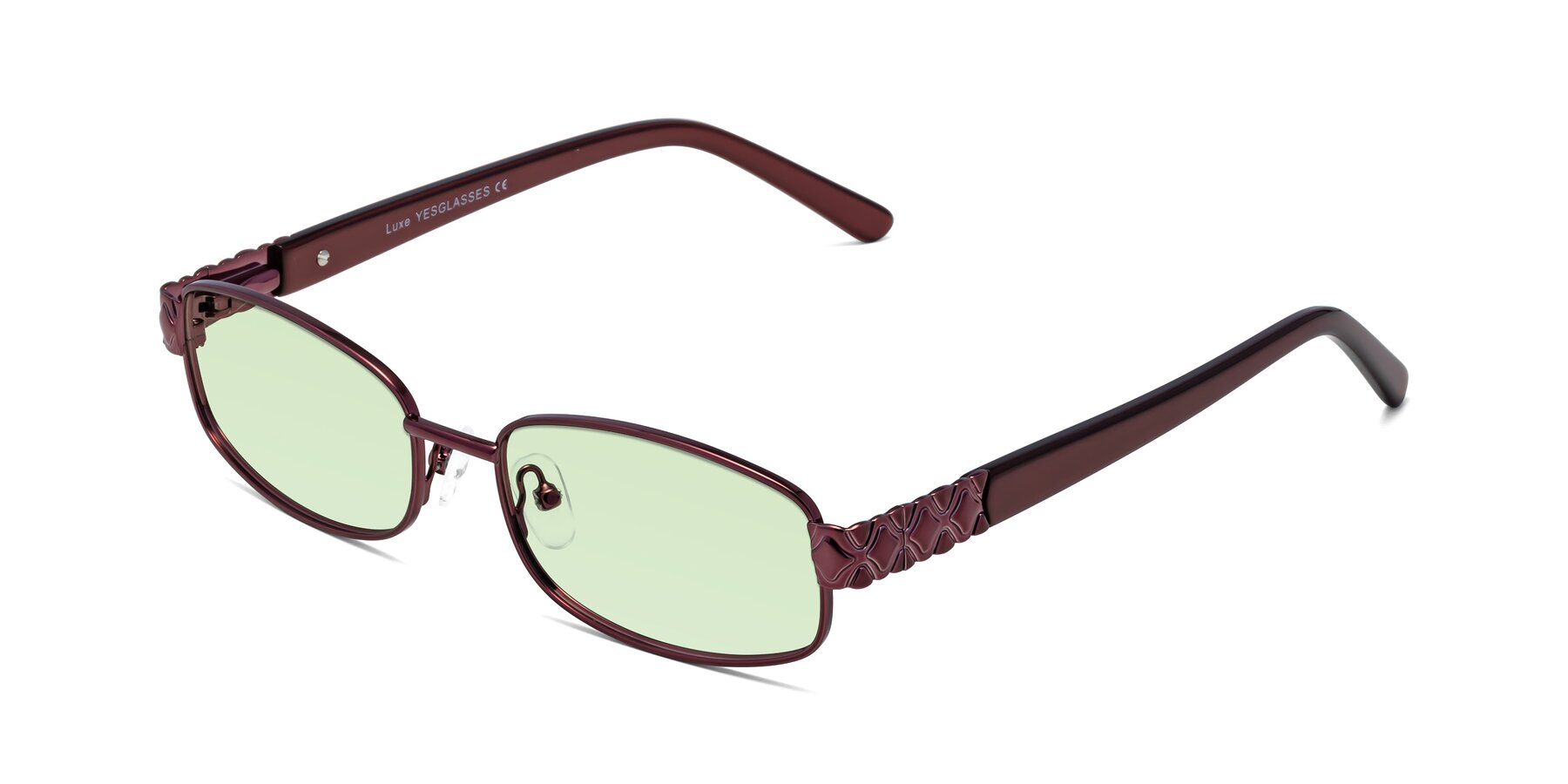 Angle of Luxe in Wine with Light Green Tinted Lenses