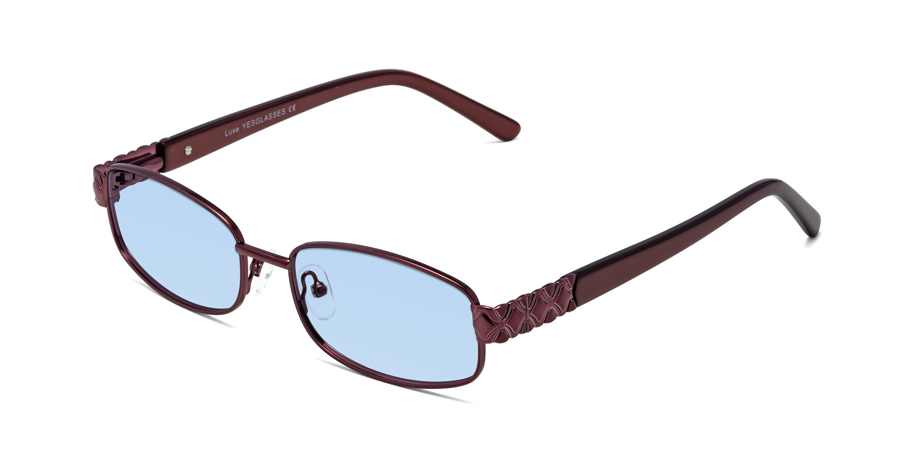 Angle of Luxe in Wine with Light Blue Tinted Lenses