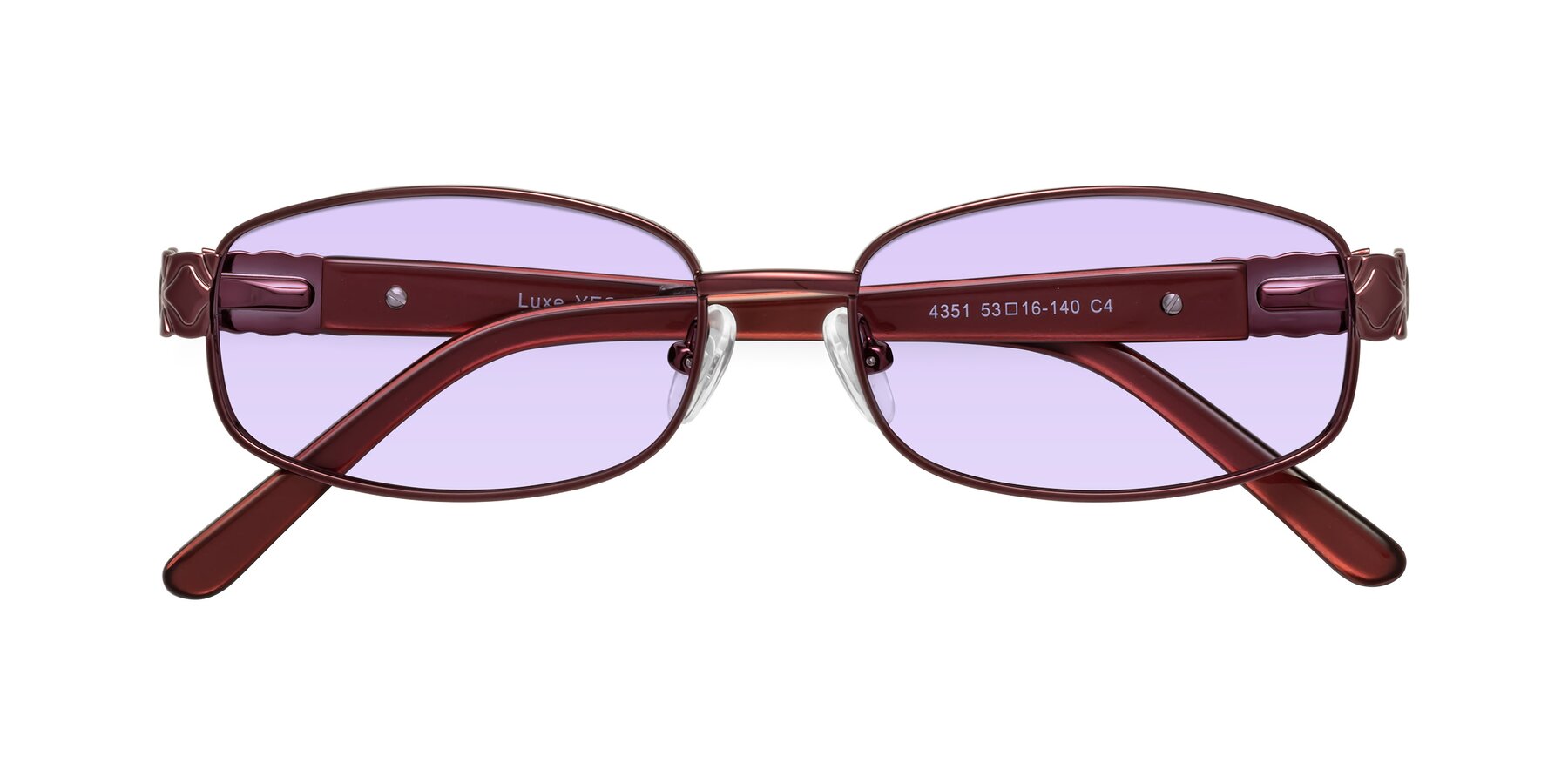 Folded Front of Luxe in Wine with Light Purple Tinted Lenses