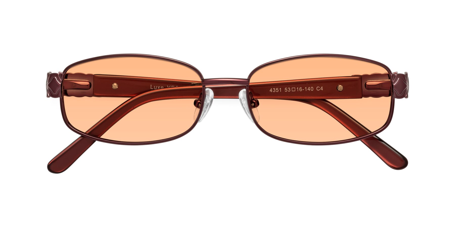 Folded Front of Luxe in Wine with Light Orange Tinted Lenses