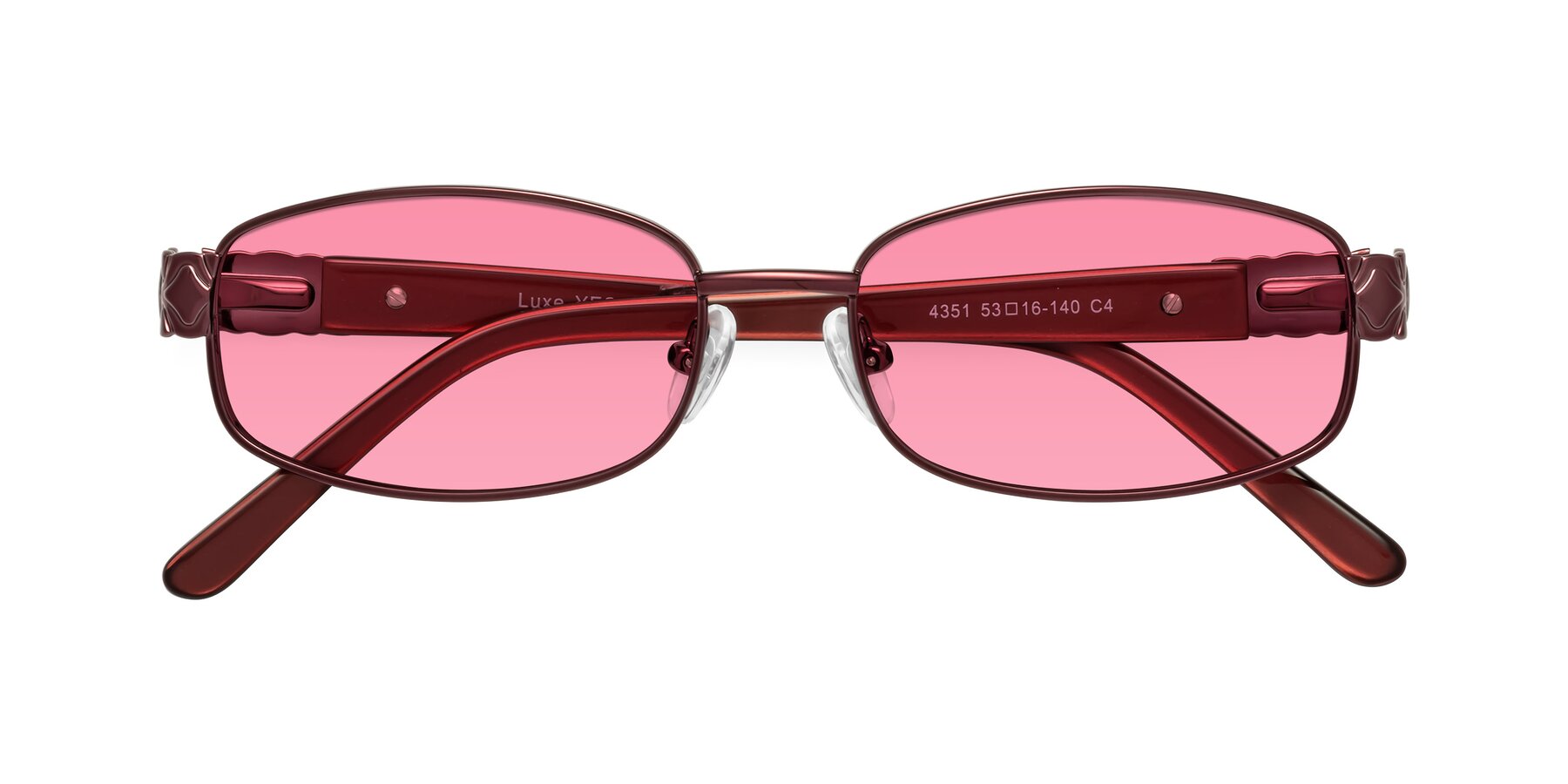 Folded Front of Luxe in Wine with Pink Tinted Lenses