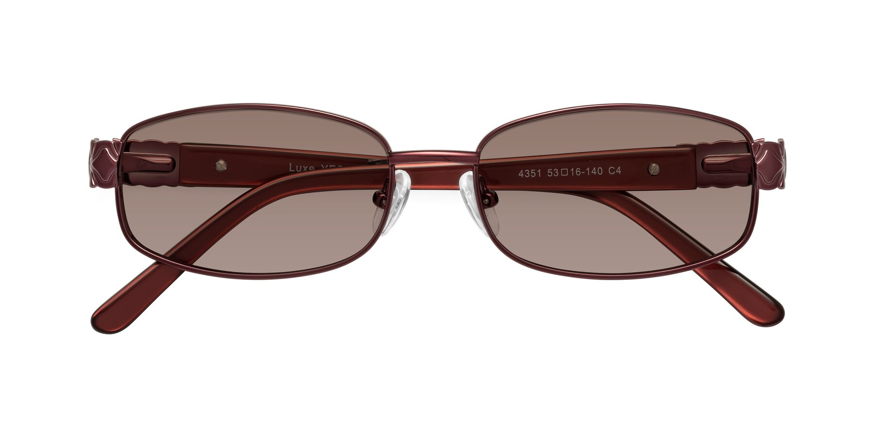 Folded Front of Luxe in Wine with Medium Brown Tinted Lenses