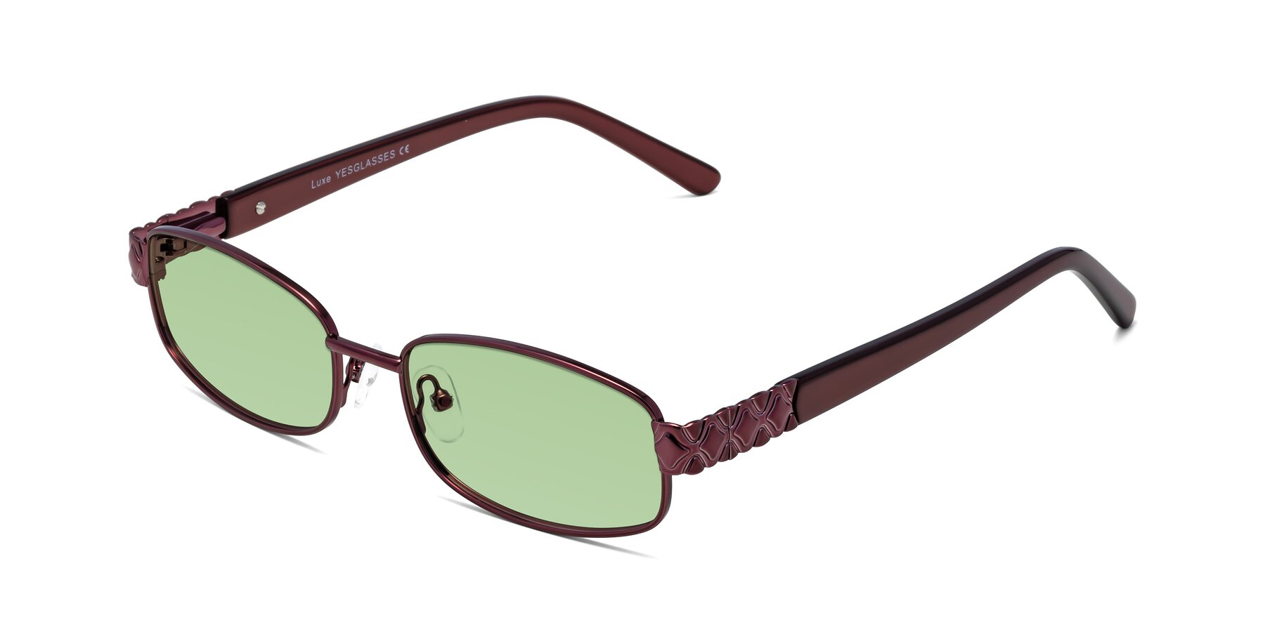 Angle of Luxe in Wine with Medium Green Tinted Lenses