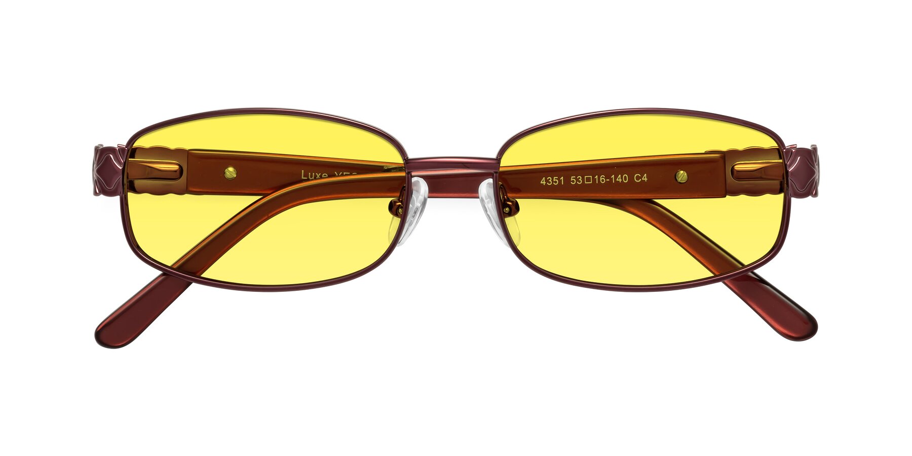 Folded Front of Luxe in Wine with Medium Yellow Tinted Lenses