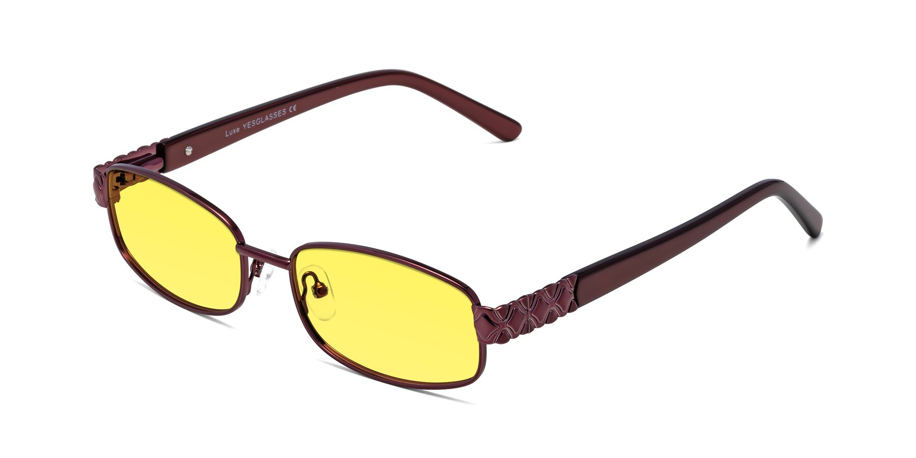 Angle of Luxe in Wine with Medium Yellow Tinted Lenses