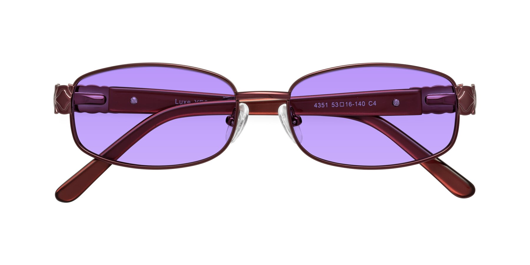 Folded Front of Luxe in Wine with Medium Purple Tinted Lenses