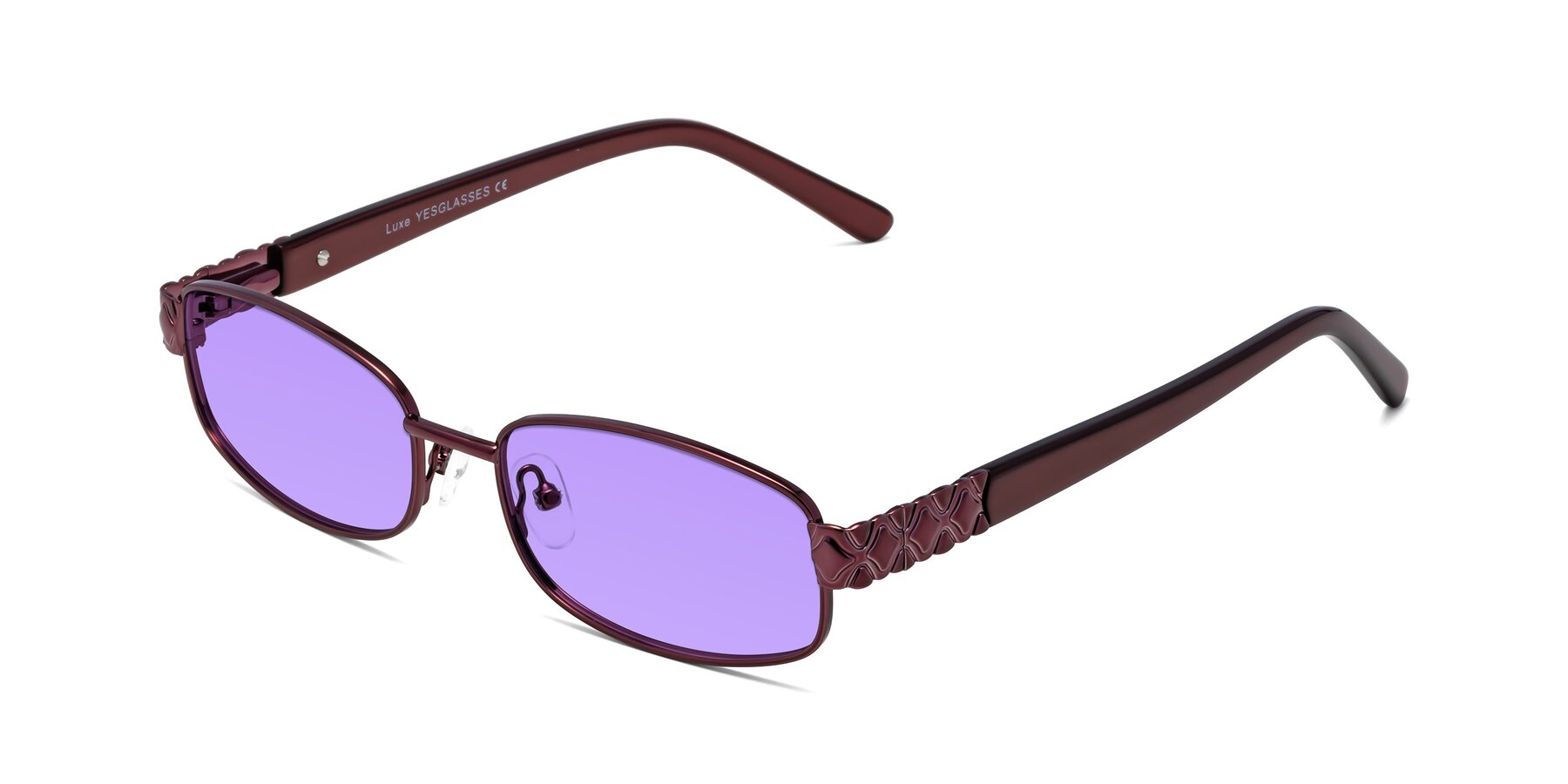 Angle of Luxe in Wine with Medium Purple Tinted Lenses