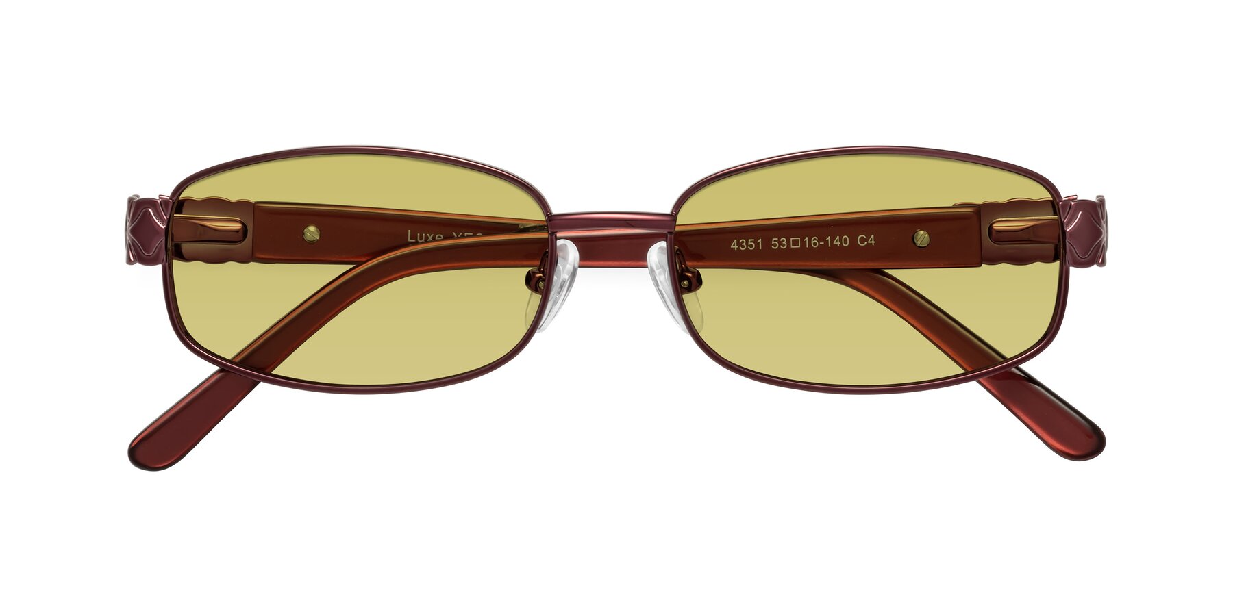 Folded Front of Luxe in Wine with Medium Champagne Tinted Lenses