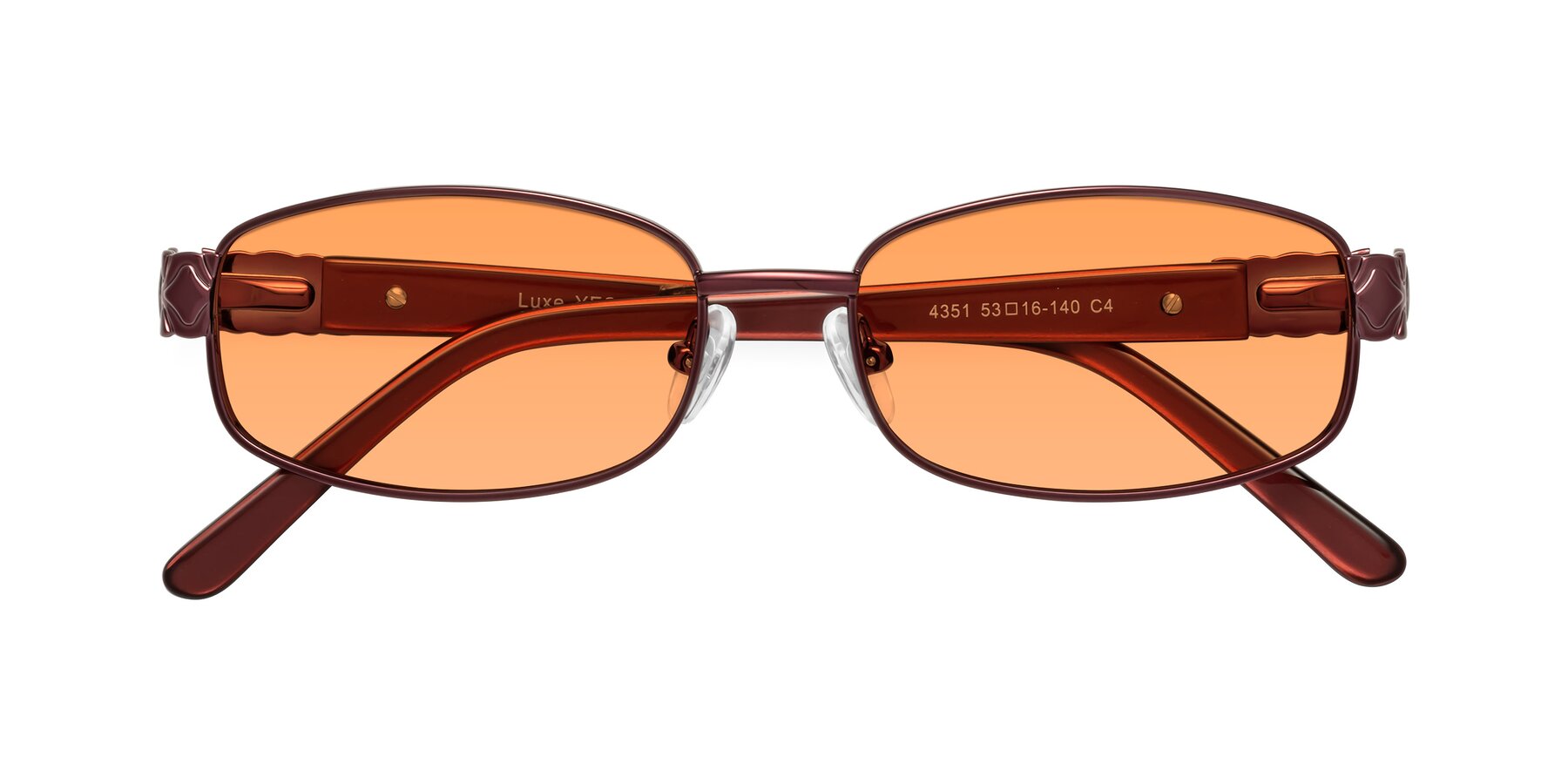 Folded Front of Luxe in Wine with Medium Orange Tinted Lenses