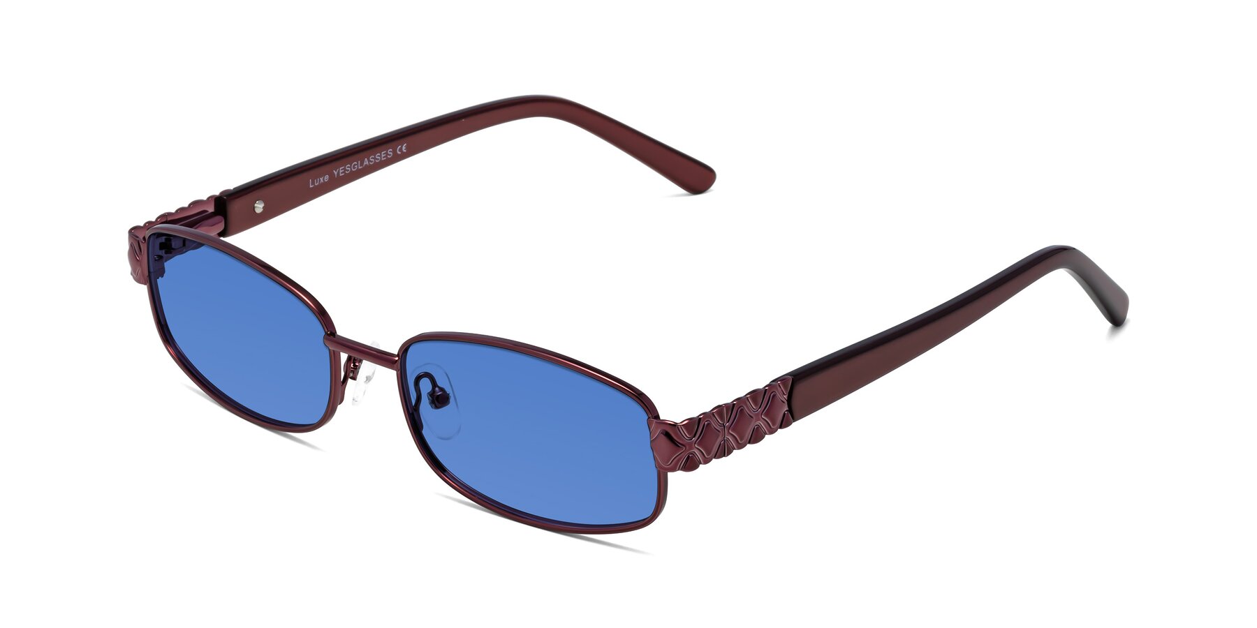 Angle of Luxe in Wine with Blue Tinted Lenses