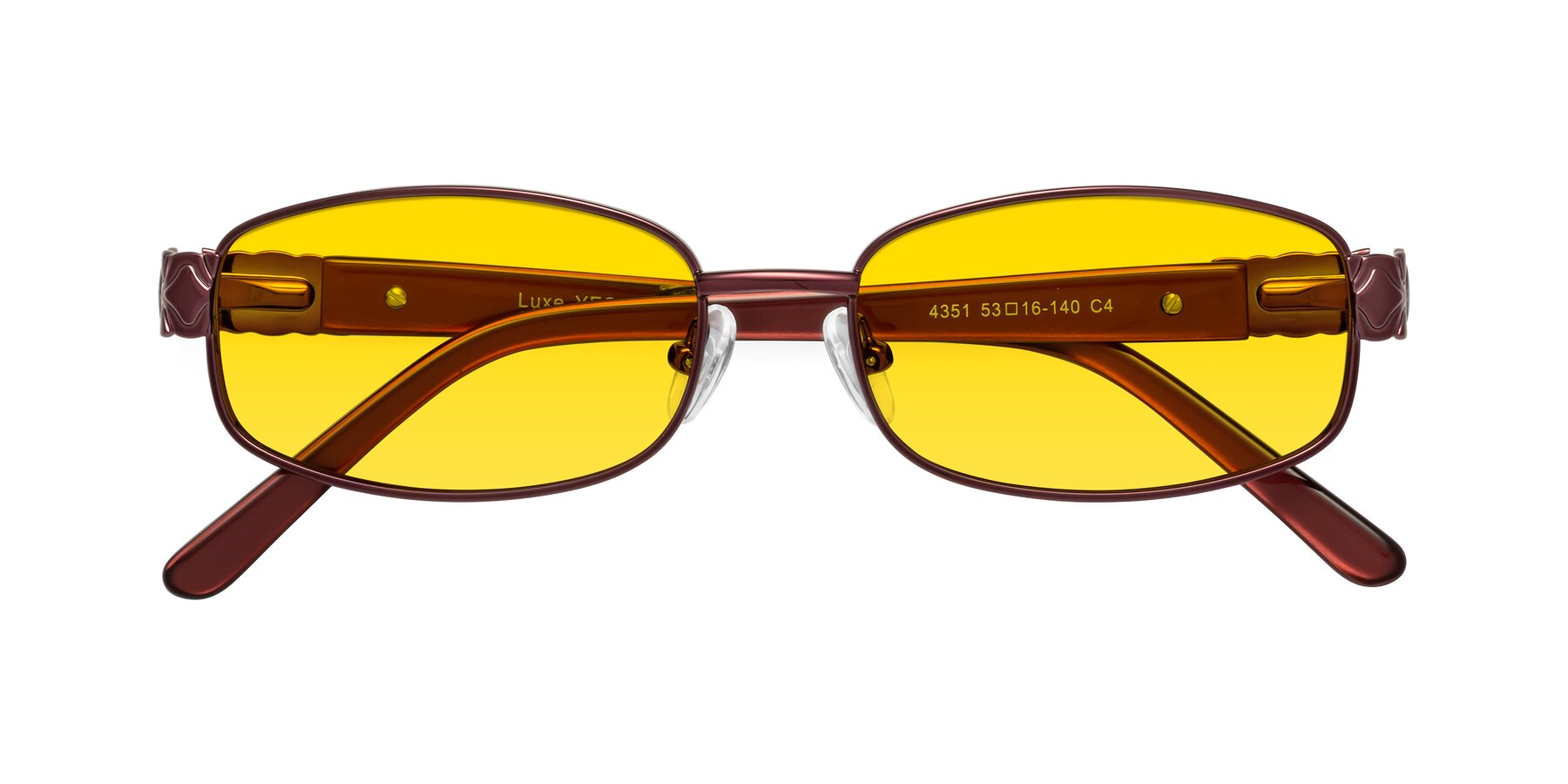 Folded Front of Luxe in Wine with Yellow Tinted Lenses